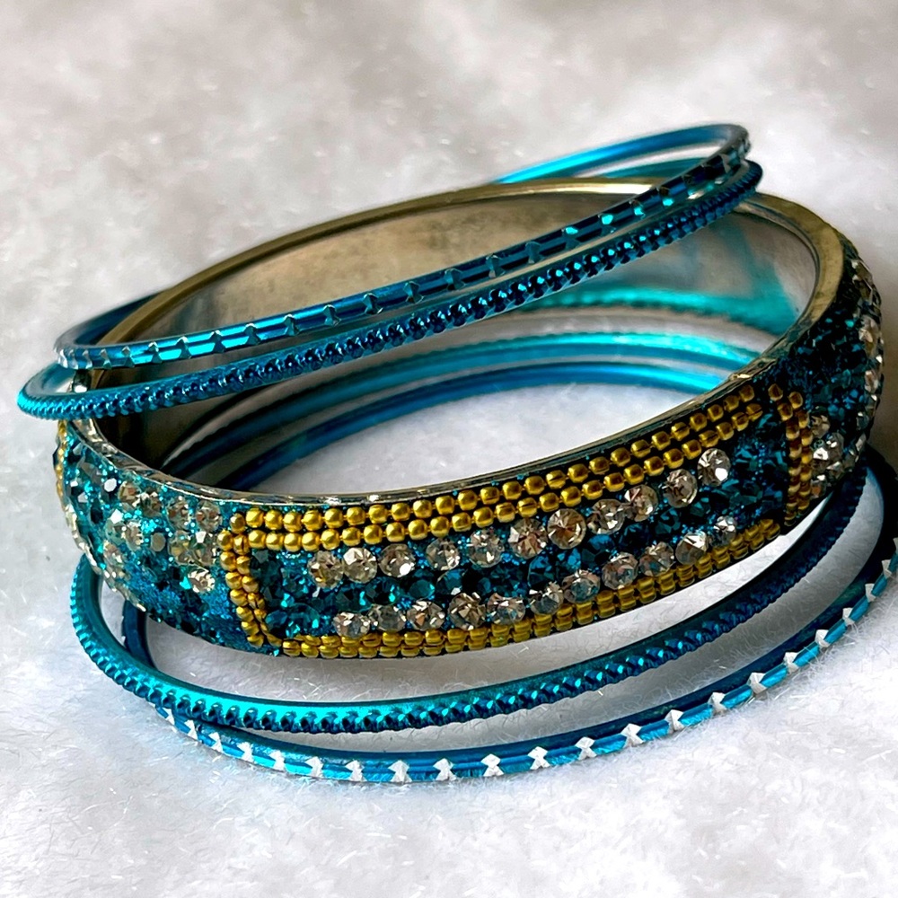 PICK 3 FOR $15 ANY INDIAN BANGLE LISTINGS Blue Crystal Rhinestone Metal Bangles